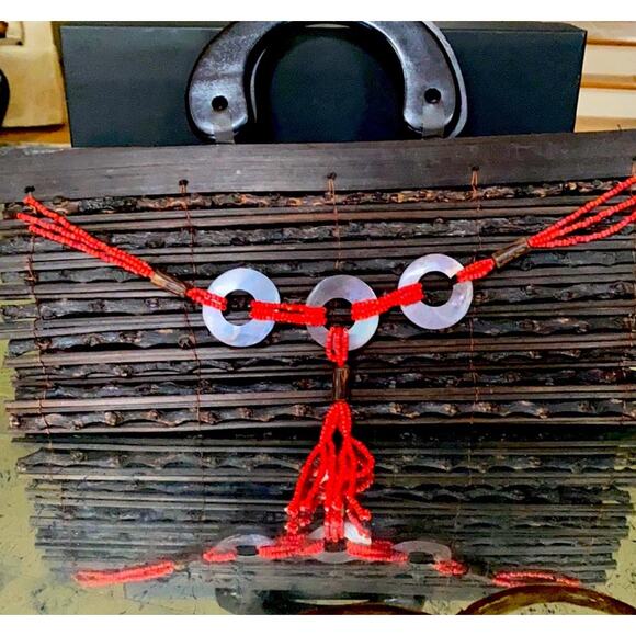 Vintage Wood Sticks & Twig Purse w/ wood handles 60's/70's Bag boho - Picture 1 of 6